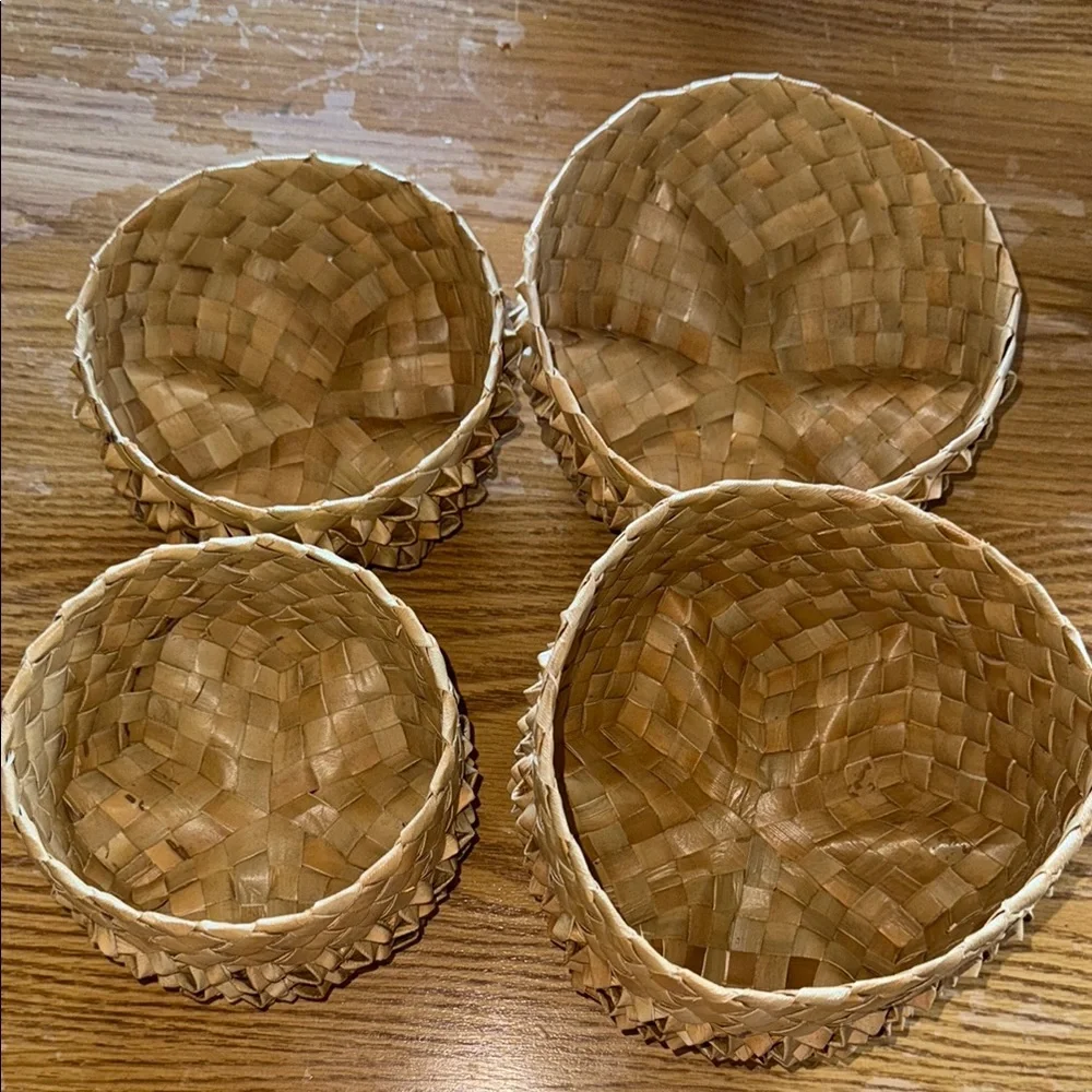 Vintage lauhala leaf Hawaiian star Storage Basket Set x2